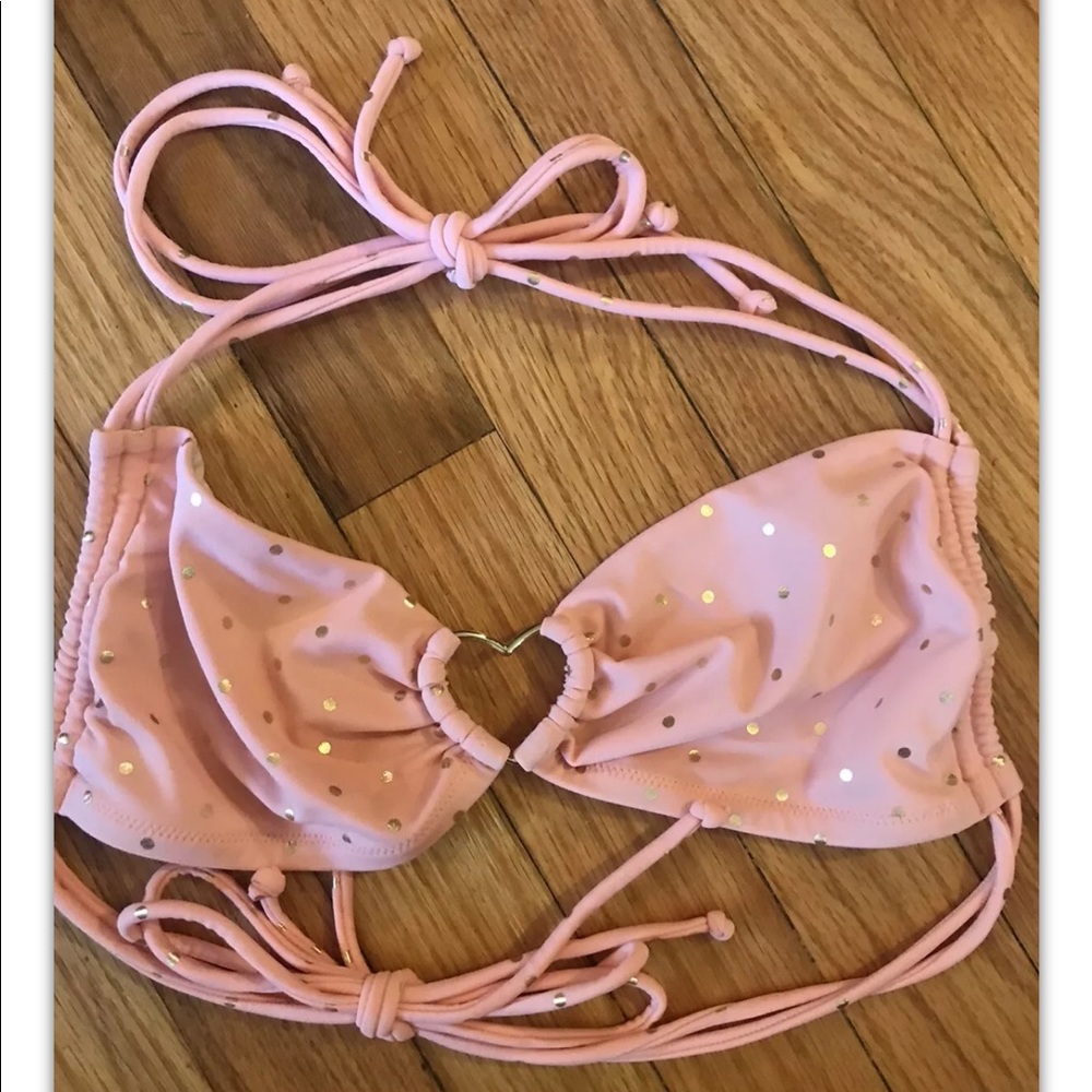 Victoria Secret Peach Gold Polka Dot Tube Bandeau Peekaboo Heart Bikini Swimsuit